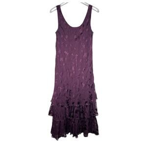 Vtg Cameron Blake by Mon Cheri Silk Tiered Formal Midi Dress 14 Plum